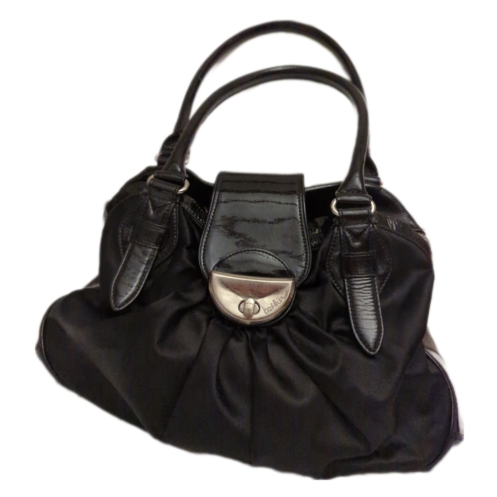 BOTKIER BLACK LEATHER PATENT LEATHER HOBO HANDBAG